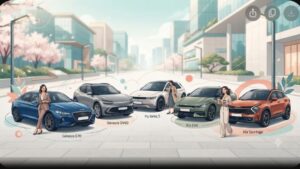 Современная иллюстрация премиальных автомобилей из Кореи для женщин в светлых тонах для блога